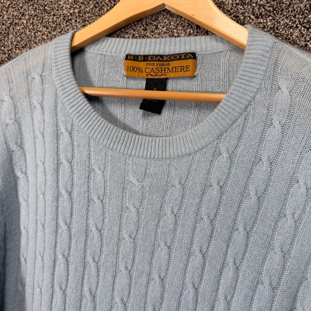 BB Dakota 100% Cashmere Sweater Mens‎ M Blue Cable Knit Pullover Crew Neck
